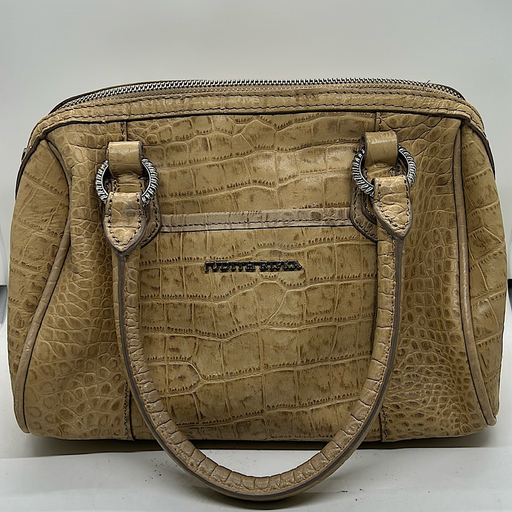Judith Ripka Cream/Tan Leather Crocodile Skin Imprint Mini Tote Purse Bag 🌸🌸